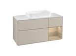 Villeroy und Boch Finion Waschtischunterschrank F301PCHH 120cm, Abdeckplatte white matt, Regal rechts Oak Veneer, Sand Matt Lacquer