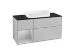 Villeroy und Boch Finion Waschtischunterschrank G292GJGJ 120cm, Abdeckplatte black matt, Emotion, Regal links Light grey matt, Light grey matt