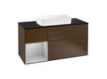 Villeroy und Boch Finion Waschtischunterschrank G292GJGN 120cm, Abdeckplatte black matt, Emotion, Regal links Light grey matt, Walnut veneer