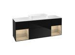 Villeroy und Boch Finion Waschtischunterschrank F331PCPH 160x60,3cm, Abdeckplatte white matt, Regale Oak Veneer, Glossy Black Lacquer