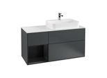 Villeroy und Boch Finion Waschtischunterschrank F391PDHG 120cm, Abdeckplatte white matt, Regal links Black matt lacquer, Midnight Blue Matt Lacquer