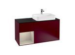 Villeroy und Boch Finion Waschtischunterschrank F392HHHB 120cm, Abdeckplatte black matt, Regal links Sand Matt Lacquer, Peony Matt
