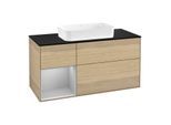 Villeroy und Boch Finion Waschtischunterschrank G292GJPC 120cm, Abdeckplatte black matt, Emotion, Regal links Light grey matt, Oak Veneer