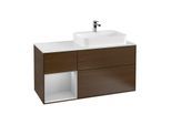 Villeroy und Boch Finion Waschtischunterschrank G391GJGN 120cm, Abdeckplatte white matt, Emotion, Regal links Light grey matt, Walnut veneer
