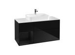 Villeroy und Boch Finion Waschtischunterschrank F411PHPH 120cm, Abdeckplatte white matt, Regal links Glossy Black Lacquer, Glossy Black Lacquer