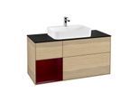 Villeroy und Boch Finion Waschtischunterschrank G412HBPC 120cm, Abdeckplatte black matt, Emotion, Regal links Peony, Oak Veneer