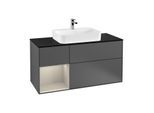 Villeroy und Boch Finion Waschtischunterschrank G412HHGK 120cm, Abdeckplatte black matt, Emotion, Regal links Sand Matt Lacquer, Anthracite matt