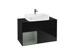 Villeroy und Boch Finion Waschtischunterschrank G362GMPH 100cm, Abdeckplatte black matt, Emotion, Regal links Olive Matt Lacquer, Glossy Black Lacquer