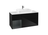 Villeroy und Boch Finion Waschtischunterschrank F411HGPH 120cm, Abdeckplatte white matt, Regal links Midnight Blue Matt Lacquer, Glossy Black Lacquer