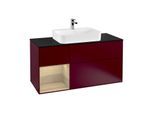 Villeroy und Boch Finion Waschtischunterschrank F412PCHB 120cm, Abdeckplatte black matt, Regal links Oak Veneer, Peony Matt