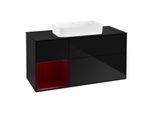 Villeroy und Boch Finion Waschtischunterschrank G292HBPH 120cm, Abdeckplatte black matt, Emotion, Regal links Peony, Glossy Black Lacquer