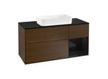Villeroy und Boch Finion Waschtischunterschrank F302PHGN 120cm, Abdeckplatte black matt, Regal rechts Glossy Black Lacquer, Walnut veneer