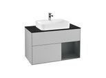Villeroy und Boch Finion Waschtischunterschrank G372HGGJ 100cm, Abdeckplatte black matt, Emotion, Regal rechts Midnight Blue Matt Lacquer, Light grey matt