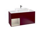 Villeroy und Boch Finion Waschtischunterschrank F411HHHB 120cm, Abdeckplatte white matt, Regal links Sand Matt Lacquer, Peony Matt