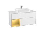 Villeroy und Boch Finion Waschtischunterschrank G411HFGF 120cm, Abdeckplatte white matt, Emotion, Regal links Gold matt, Glossy white lacquer