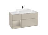 Villeroy und Boch Finion Waschtischunterschrank F411HHHH 120cm, Abdeckplatte white matt, Regal links Sand Matt Lacquer, Sand Matt Lacquer