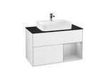 Villeroy und Boch Finion Waschtischunterschrank F372GJGF 100cm, Abdeckplatte black matt, Regal rechts Light grey matt, Glossy white lacquer