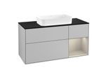 Villeroy und Boch Finion Waschtischunterschrank G302HHGJ 120cm, Abdeckplatte black matt, Emotion, Regal rechts Sand Matt, Light grey matt