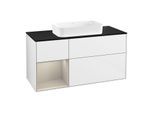 Villeroy und Boch Finion Waschtischunterschrank G292HHGF 120cm, Abdeckplatte black matt, Emotion, Regal links Sand Matt Lacquer, Glossy white lacquer