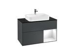 Villeroy und Boch Finion Waschtischunterschrank G372GFHG 100cm, Abdeckplatte black matt, Emotion, Regal rechts Glossy white lacquer, Midnight Blue Matt Lacquer