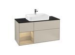 Villeroy und Boch Finion Waschtischunterschrank G412PCHH 120cm, Abdeckplatte black matt, Emotion, Regal links Oak Veneer, Sand Matt Lacquer