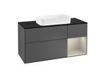 Villeroy und Boch Finion Waschtischunterschrank G302HHGK 120cm, Abdeckplatte black matt, Emotion, Regal rechts Sand Matt, Anthracite matt