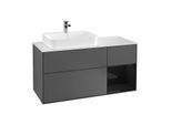 Villeroy und Boch Finion Waschtischunterschrank F401PHGK 120cm, Abdeckplatte white matt, Regal rechts Glossy Black Lacquer, Anthracite matt