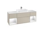Villeroy und Boch Finion Waschtischunterschrank F451GFHH 160x60,3cm, Abdeckplatte white matt, Regale Glossy white lacquer, Sand Matt Lacquer