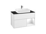 Villeroy und Boch Finion Waschtischunterschrank G372GFGF 100cm, Abdeckplatte black matt, Emotion, Regal rechts Glossy white lacquer, Glossy white lacquer