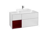 Villeroy und Boch Finion Waschtischunterschrank F411HBMT 120cm, Abdeckplatte white matt, Regal links Peony, White matt lacquer