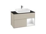 Villeroy und Boch Finion Waschtischunterschrank F372GFHH 100cm, Abdeckplatte black matt, Regal rechts Glossy white lacquer, Sand Matt Lacquer