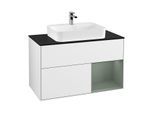 Villeroy und Boch Finion Waschtischunterschrank F372GMGF 100cm, Abdeckplatte black matt, Regal rechts Olive Matt Lacquer, Glossy white lacquer