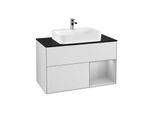 Villeroy und Boch Finion Waschtischunterschrank G372GJMT 100cm, Abdeckplatte black matt, Emotion, Regal rechts Light grey matt, White matt lacquer