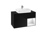 Villeroy und Boch Finion Waschtischunterschrank F372GFPH 100cm, Abdeckplatte black matt, Regal rechts Glossy white lacquer, Glossy Black Lacquer