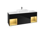 Villeroy und Boch Finion Waschtischunterschrank F451HFPH 160x60,3cm, Abdeckplatte white matt, Regale Gold matt lacquer, Glossy Black Lacquer