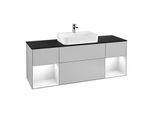 Villeroy und Boch Finion Waschtischunterschrank F452GFGJ 160x60,3cm, Abdeckplatte black matt, Regale Glossy white lacquer, Light grey matt