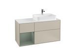 Villeroy und Boch Finion Waschtischunterschrank G391GMHH 120cm, Abdeckplatte white matt, Emotion, Regal links Olive Matt Lacquer, Sand Matt Lacquer