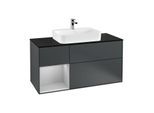 Villeroy und Boch Finion Waschtischunterschrank G412GJHG 120cm, Abdeckplatte black matt, Emotion, Regal links Light grey matt, Midnight Blue Matt Lacquer