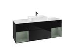 Villeroy und Boch Finion Waschtischunterschrank G451GMPH 160cm, Abdeckplatte white matt, Emotion, Regale Olive matt lacquer, Glossy Black Lacquer