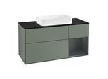 Villeroy und Boch Finion Waschtischunterschrank G302HGGM 120cm, Abdeckplatte black matt, Emotion, Regal rechts Midnight Blue Matt Lacquer, Olive Matt Lacquer