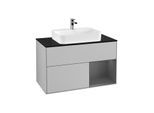 Villeroy und Boch Finion Waschtischunterschrank F372GKGJ 100cm, Abdeckplatte black matt, Regal rechts Anthracite matt, Light grey matt