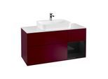 Villeroy und Boch Finion Waschtischunterschrank G421PHHB 120cm, Abdeckplatte white matt, Emotion, Regal rechts Glossy Black, Peony Matt