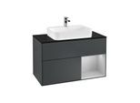 Villeroy und Boch Finion Waschtischunterschrank G372GJHG 100cm, Abdeckplatte black matt, Emotion, Regal rechts Light grey matt, Midnight Blue Matt Lacquer