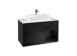 Villeroy und Boch Finion Waschtischunterschrank G371PDPD 100cm, Abdeckplatte white matt, Emotion, Regal rechts Black matt lacquer, Black matt lacquer