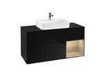 Villeroy und Boch Finion Waschtischunterschrank G422PCPH 120cm, Abdeckplatte black matt, Emotion, Regal rechts Oak veneer, Glossy Black Lacquer