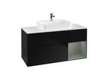 Villeroy und Boch Finion Waschtischunterschrank F421GMPH 120cm, Abdeckplatte white matt, Regal rechts Olive Matt Lacquer, Glossy Black Lacquer