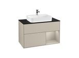 Villeroy und Boch Finion Waschtischunterschrank G372HHHH 100cm, Abdeckplatte black matt, Emotion, Regal rechts Sand Matt, Sand Matt Lacquer