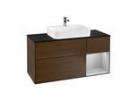 Villeroy und Boch Finion Waschtischunterschrank G422GJGN 120cm, Abdeckplatte black matt, Emotion, Regal rechts Light grey matt, Walnut veneer