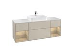 Villeroy und Boch Finion Waschtischunterschrank F451PCHH 160x60,3cm, Abdeckplatte white matt, Regale Oak Veneer, Sand Matt Lacquer