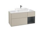 Villeroy und Boch Finion Waschtischunterschrank G421HGHH 120cm, Abdeckplatte white matt, Emotion, Regal rechts Midnight Blue matt, Sand Matt Lacquer
